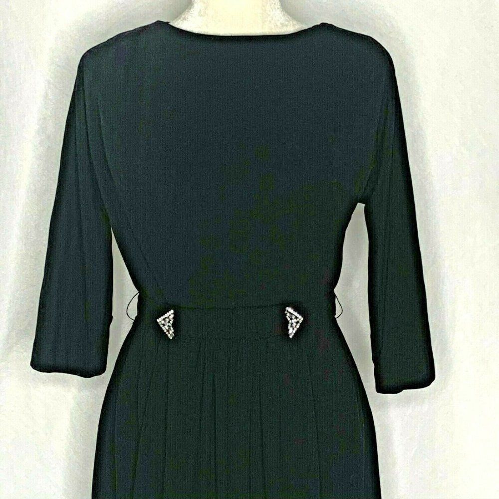 Vtg 60s Henry Lee Midi Dress S Black Rhinestones